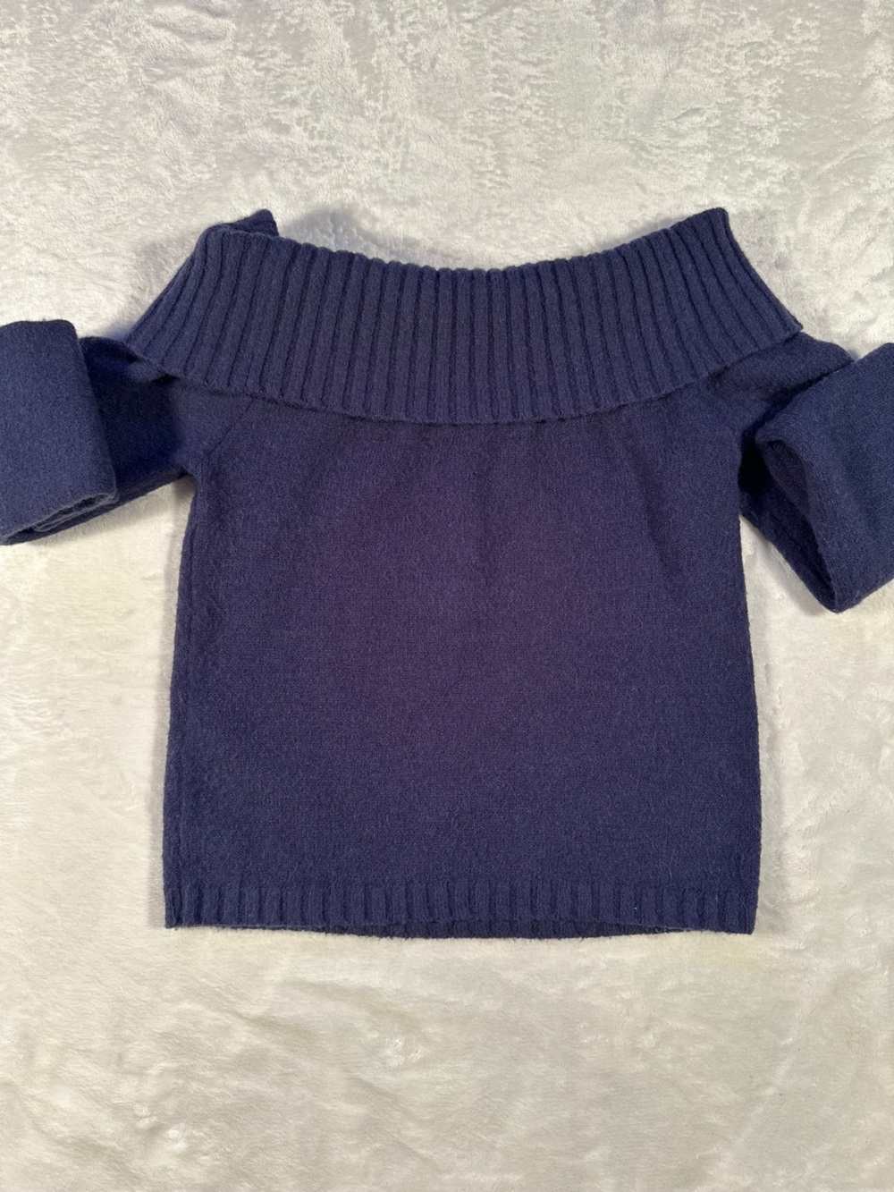 Edikted Navy Off-the-Shoulder Ribbed Sweater